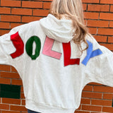 Holly Jolly Appliques Hooded One Size Sweatshirt in ash grey at ooh la la! in Grapevine TX 76051