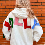 Holly Jolly Appliques Hooded One Size Sweatshirt in ash grey at ooh la la! in Grapevine TX 76051
