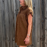 Molly Bracken Corduroy Ruffle Sleeve Shirt Dress in camel at ooh la la! in Grapevine TX 76051