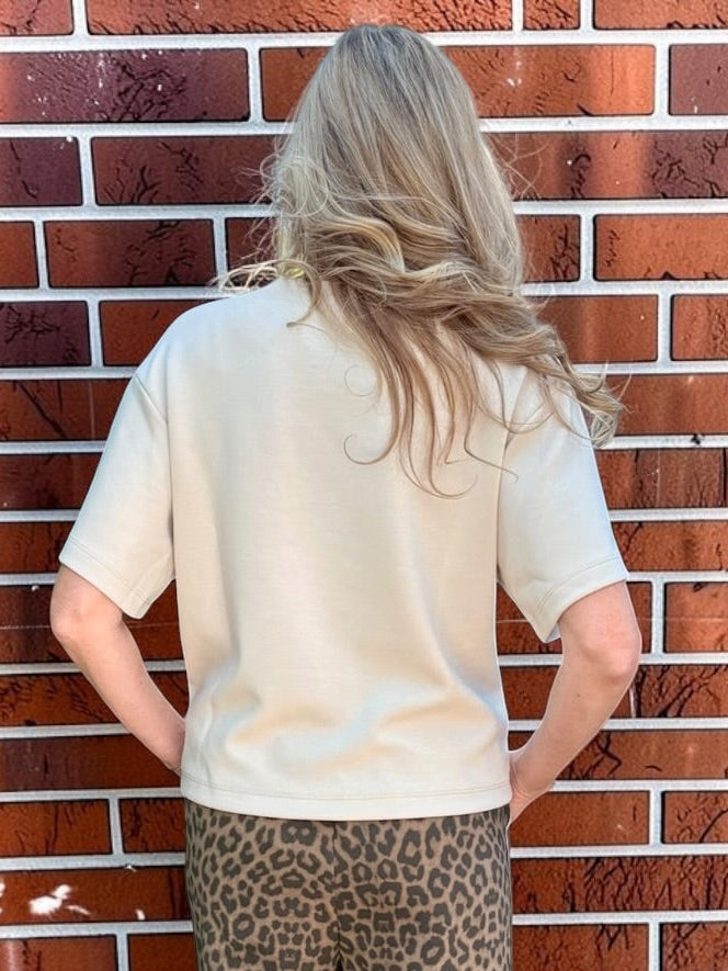 Soft Scuba Solid Crew Neck Tee In beige at ooh la la! in Grapevine TX 76051