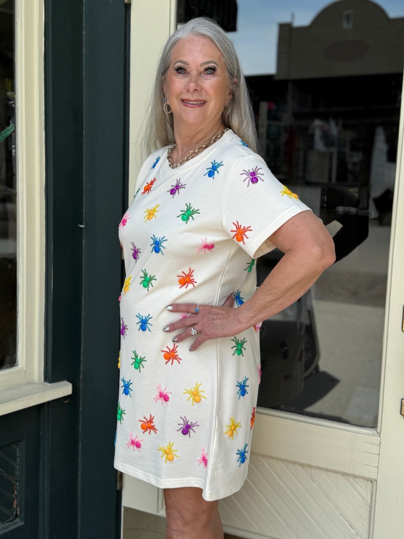 Queen of Sparkles Ivory Multi Beaded Spider Dress at ooh la la! in Grapevine TX 76051