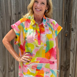 Flamingo Abstract Cap Slv Hi Lo Top at ooh la la! in Grapevine TX 76051