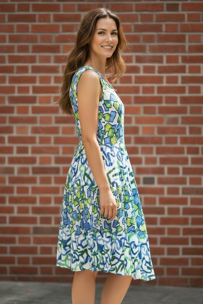 Dress Addict, Joy Layered Tank Dress, Green and Blue Hearts/Cubes Print, stylish dress, quality dress, women fashion at ooh la la! in Grapevine TX 76051