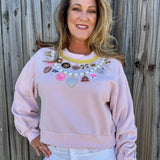 Queen of Sparkles Pearl & Chain Valentine's Day Charm Necklace Sweatshirt at ooh la la! in Grapevine TX 76051