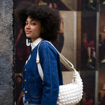 Kind Bag London - Puff Crescent Crossbody Bag in cream at ooh la la! in Grapevine TX 76051