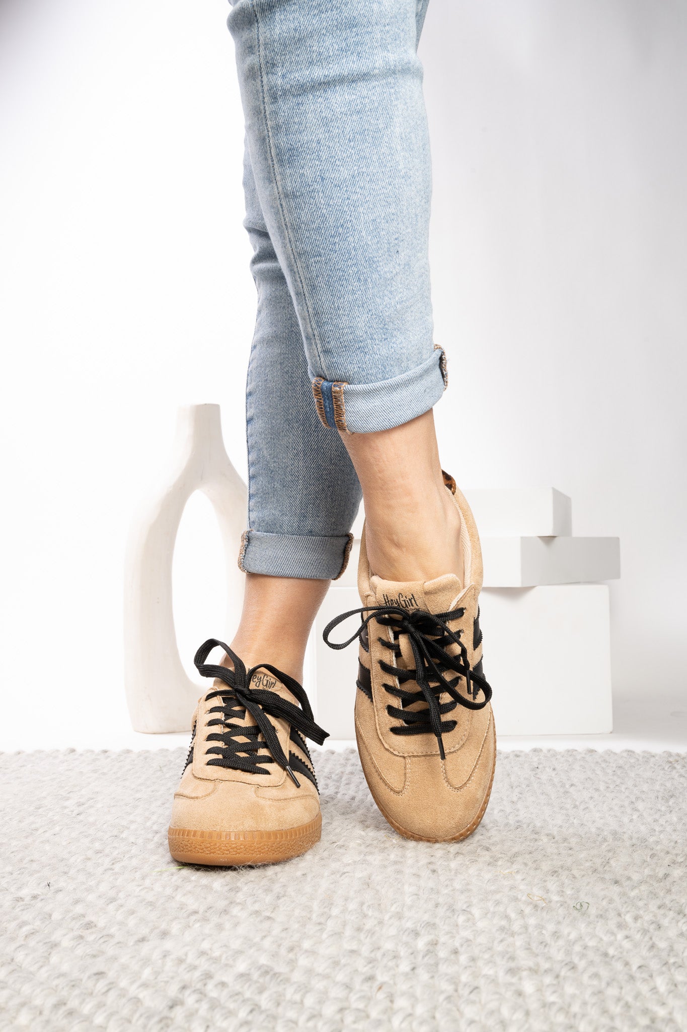 Corky’s Hey Girl Brand Heads Up Sneaker - Camel Faux Suede at ooh la la! in Grapevine TX 76051