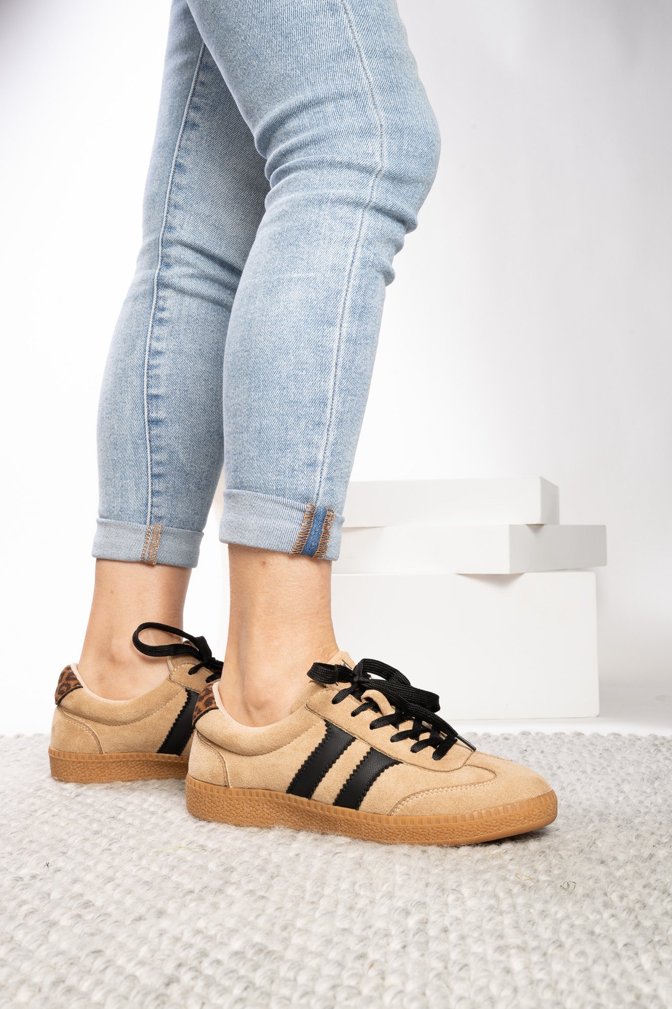 Corky’s Hey Girl Brand Heads Up Sneaker - Camel Faux Suede at ooh la la! in Grapevine TX 76051