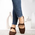 Corky's Hey Girl Brand Layover chocolate brown suede Mary Jane flat with bow strap detail at ooh la la! in Grapevine TX 76051