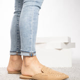 Corky's Mischief Pointed Toe Studded Flat Mule - Camel Faux Suede at ooh la la in Grapevine TX 76051