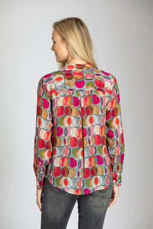 APNY Overlapping Red Circles Print Button Front Blouse at ooh la la! in Grapevine TX 76051