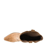 Top-down view of Corky's City Slicker sand faux suede pointed-toe cowboy boot