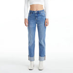 High Rise Straight Leg Denim Jeans With Cuff at ooh la la! in Grapevine TX 76051