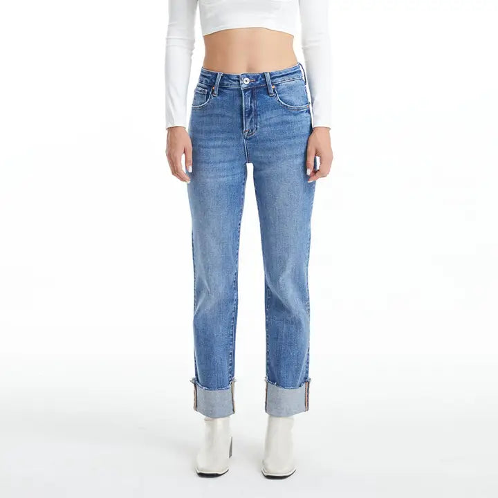 High Rise Straight Leg Denim Jeans With Cuff at ooh la la! in Grapevine TX 76051