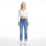High Rise Straight Leg Denim Jeans With Cuff at ooh la la! in Grapevine TX 76051