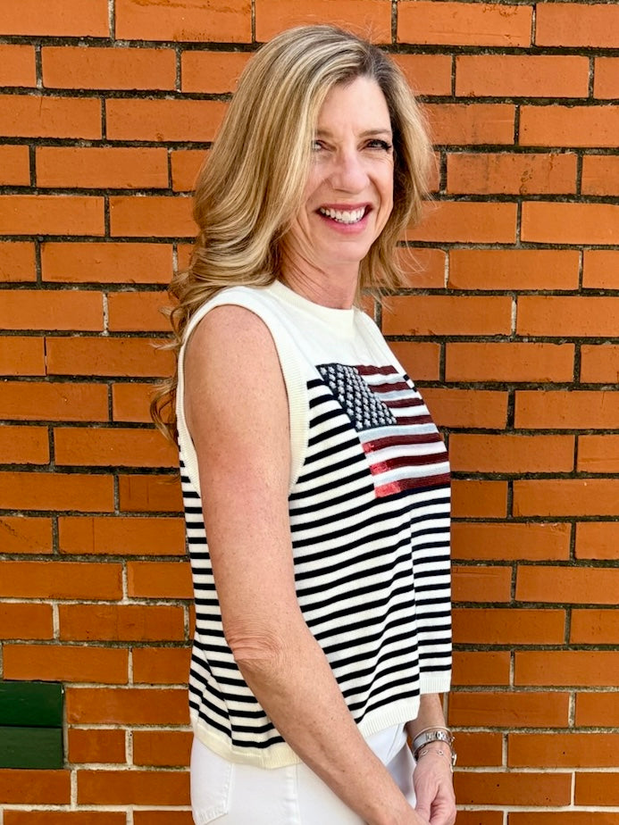 Queen of Sparkles Knit American Flag Stripe Tank at ooh la la! in Grapevine TX 76051