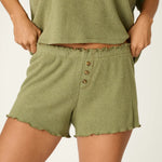 PJ Salvage Rib Knit Lounge Shorts in Heather Dark Olive at ooh la la! in Grapevine TX 76051