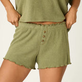 PJ Salvage Rib Knit Lounge Shorts in Heather Dark Olive at ooh la la! in Grapevine TX 76051