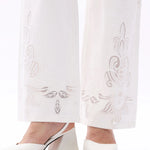 Art Deco jeans, embroidered straight leg jeans, mid rise white jeans, vintage style denim, women's designer jeans, luxury cotton denim, white embroidered trousers. at ooh la la! in Grapevine TX 76051