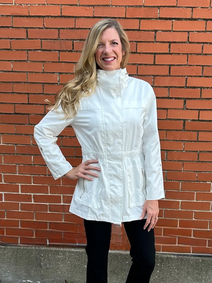 Casual Short Raincoat in white at ooh la la! in Grapevine TX 76051