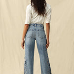 Falling Leaves Crystallized Cutouts Mid Rise Wide Leg Statement Jeans at ooh la la! in Grapevine TX 76051
