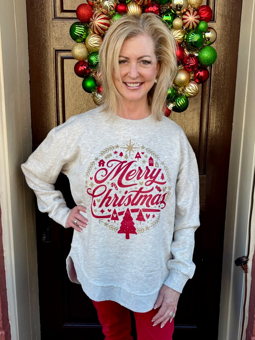 Christmastime Glitter Print Sweatshirt at ooh la la! in Grapevine TX 76051