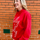 Holly & Jolly Mock Neck Oversized Sweatshirt at ooh la la! in Grapevine TX 76051