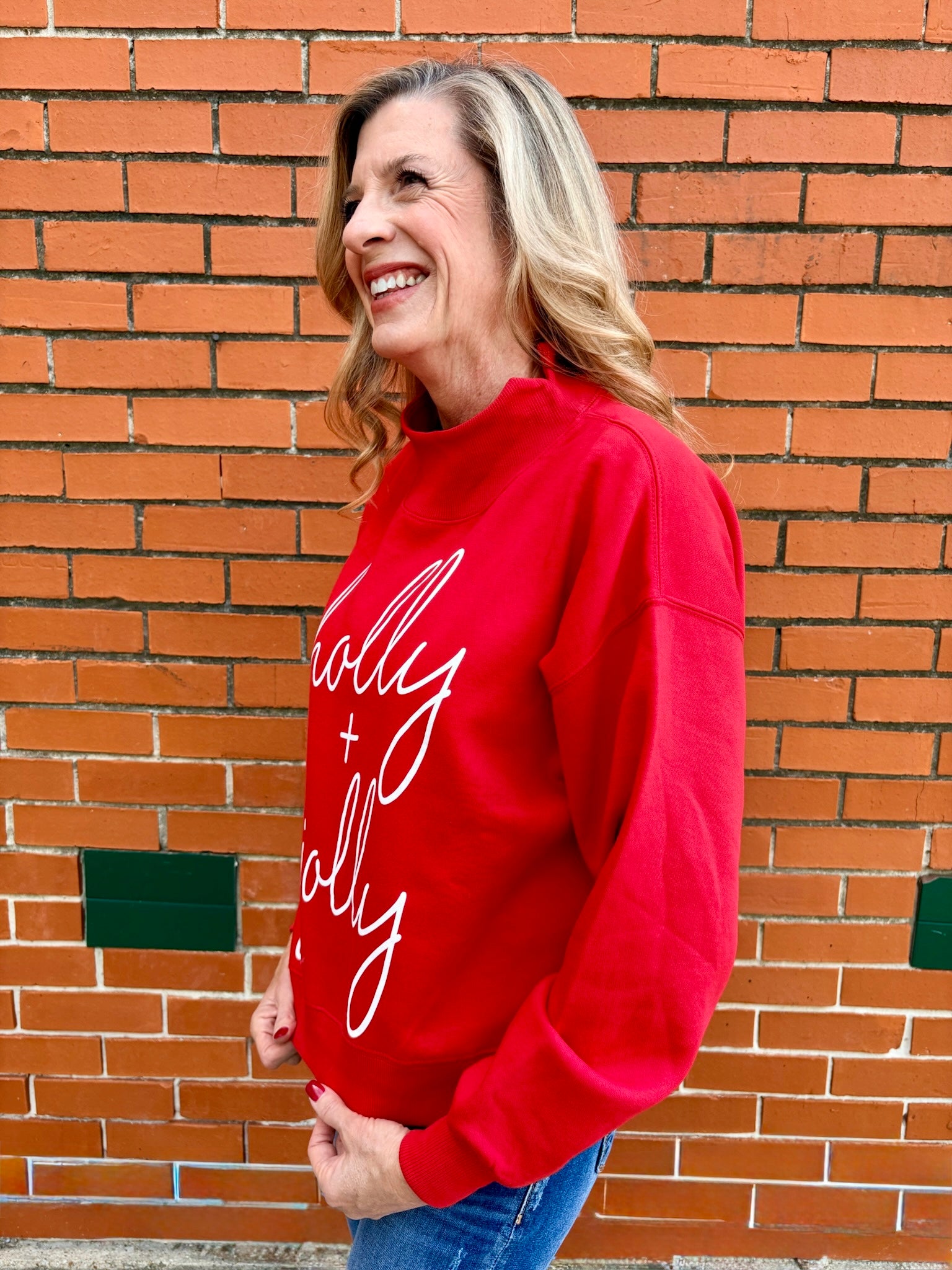 Holly & Jolly Mock Neck Oversized Sweatshirt at ooh la la! in Grapevine TX 76051