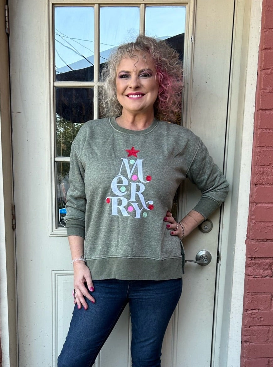 Jadelynn Brooke Merry Embroidered Burnout Sweatshirt at ooh la la! in Grapevine TX 76051