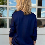 Satin Long Sleeve V-Neck Blouse In navy at ooh la la! In Grapevine TX 76051