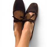 Corky's Layover Mary Jane Bow Flat - Chocolate Faux Suede