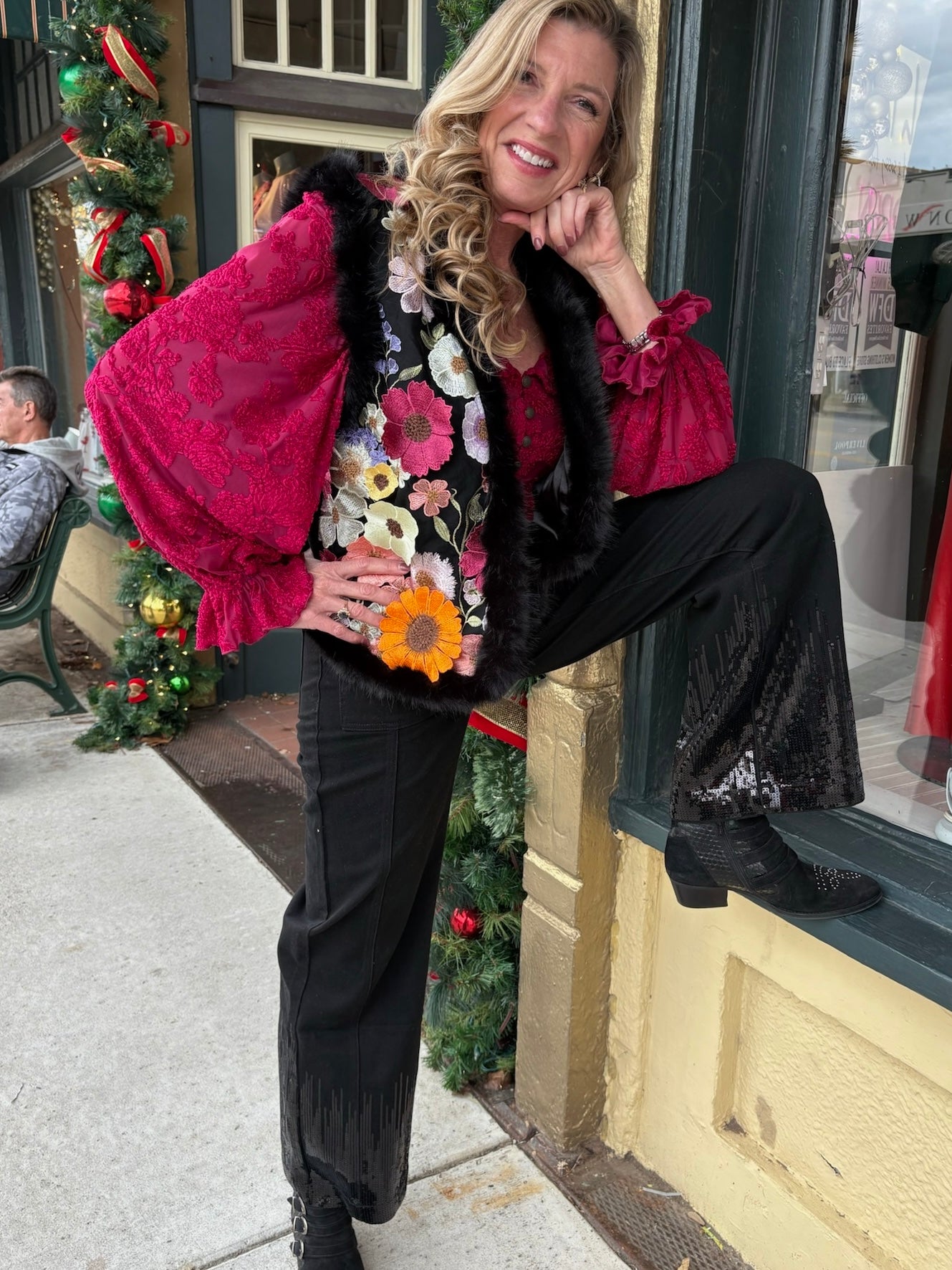 Mid Rise Sequin Wide Leg Jeans in black at ooh la la! in Grapevine TX 76051