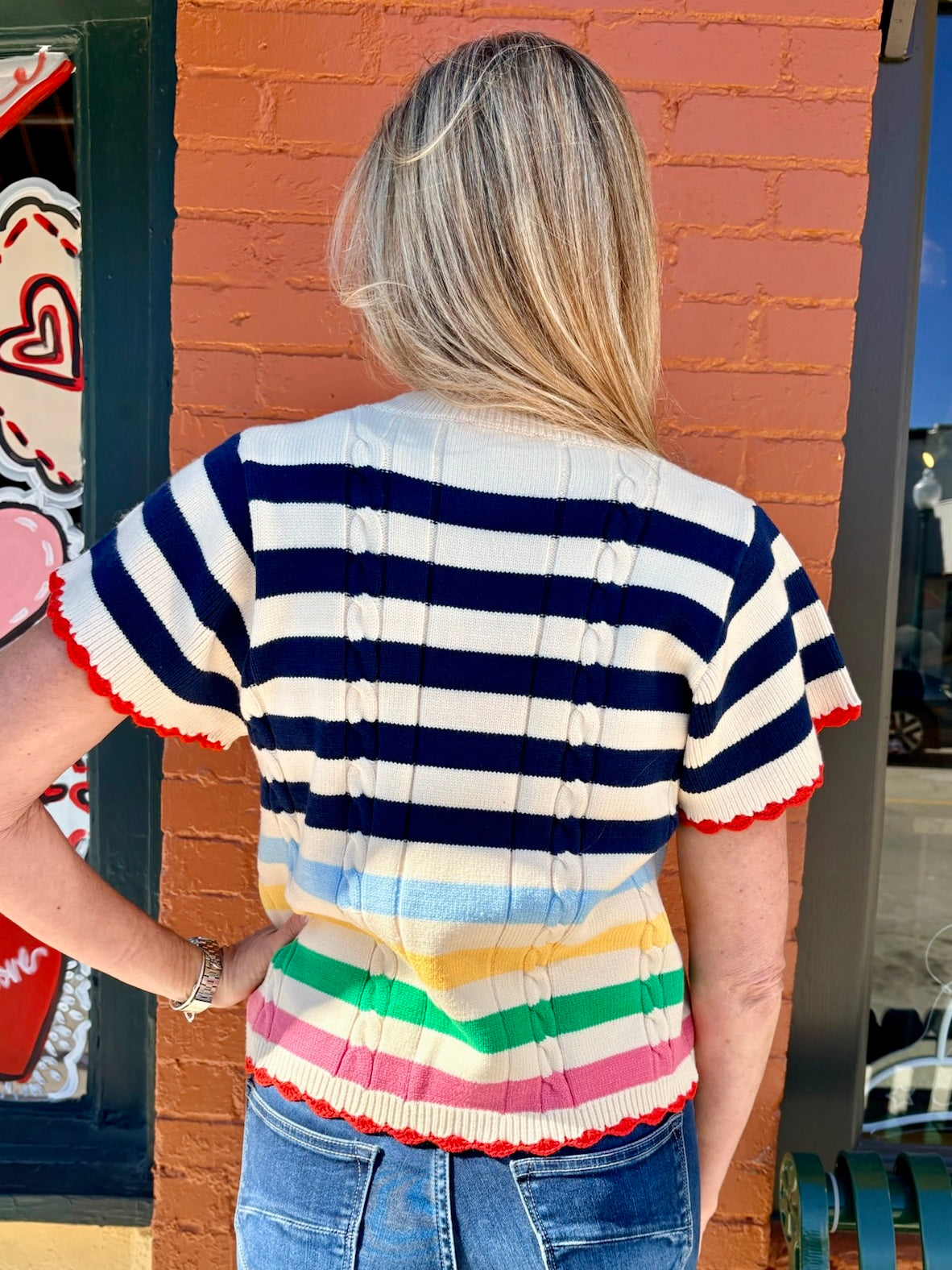 Short Sleeve Striped Knit Top at ooh la la! in Grapevine TX 76051