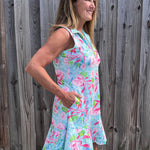 Ana Clare, Jackie Swing Dress, SPF 50 sport dress, golf dress with pockets, tennis dress with flounce, sun protection apparel, sleeveless athletic dress, women's performance dress, tropical resort wear. at ooh la la! in Grapevine TX 76051