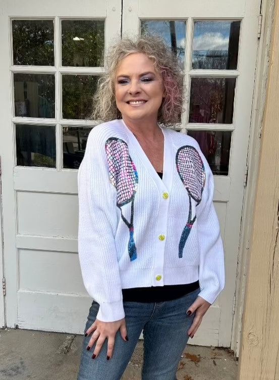 Queen of Sparkles White Queen of the Court Cardigan at ooh la la! in Grapevine TX 76051