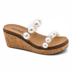 Corky Wedge, Pearl Studded Wedge, Espadrille-Style Wedge, Summer Sandals, Transparent Strap Wedge, Versatile Footwear at ooh la la! in Grapevine TX 76051