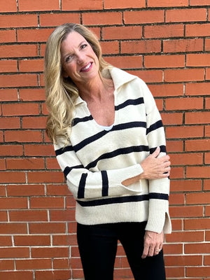 Molly Bracken Striped Polo Style Sweater