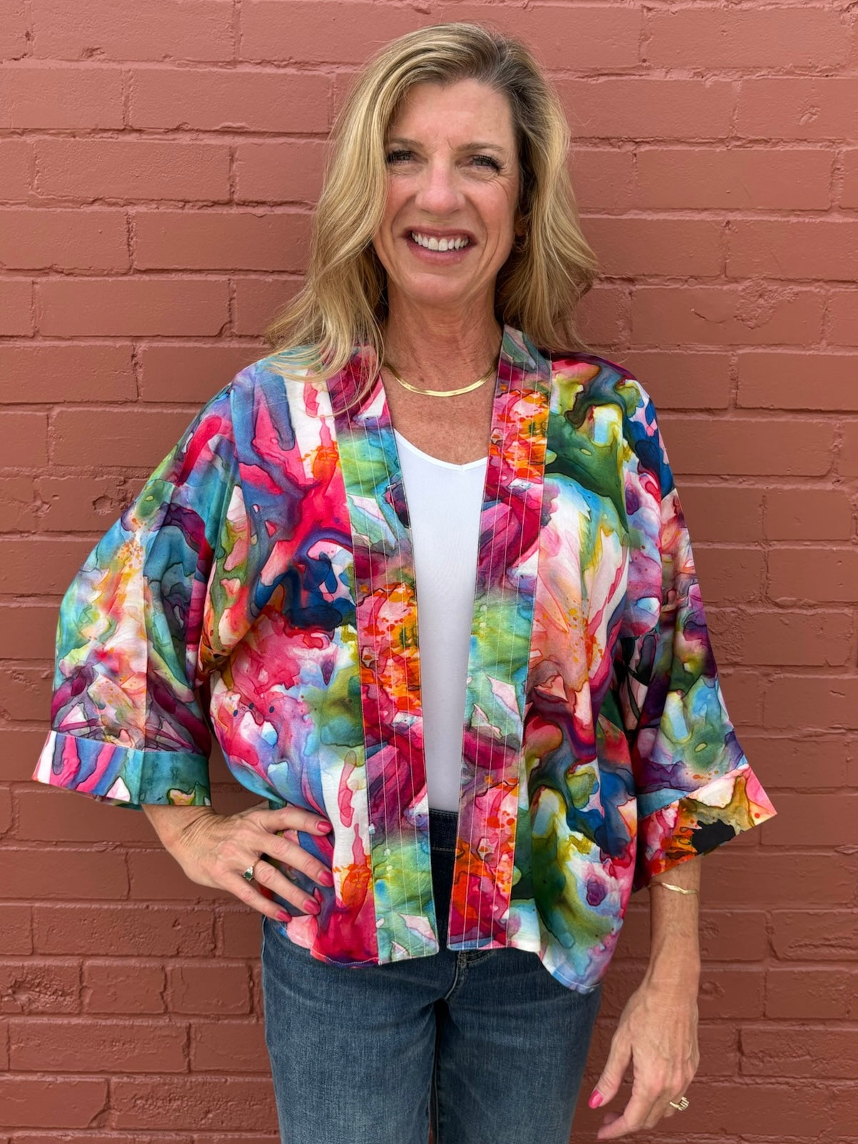 Winton and Waits Watercolor Floral Short Kimono at Ooh La La! in Grapevine TX 76051
