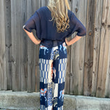 Made in Italy Satin Horse Print Pants in navy at ooh la la! in Grapevine TX 76051