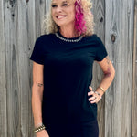 Molly Bracken Pearl Trim knit sweater top in black at ooh la la! in Grapevine TX 76051