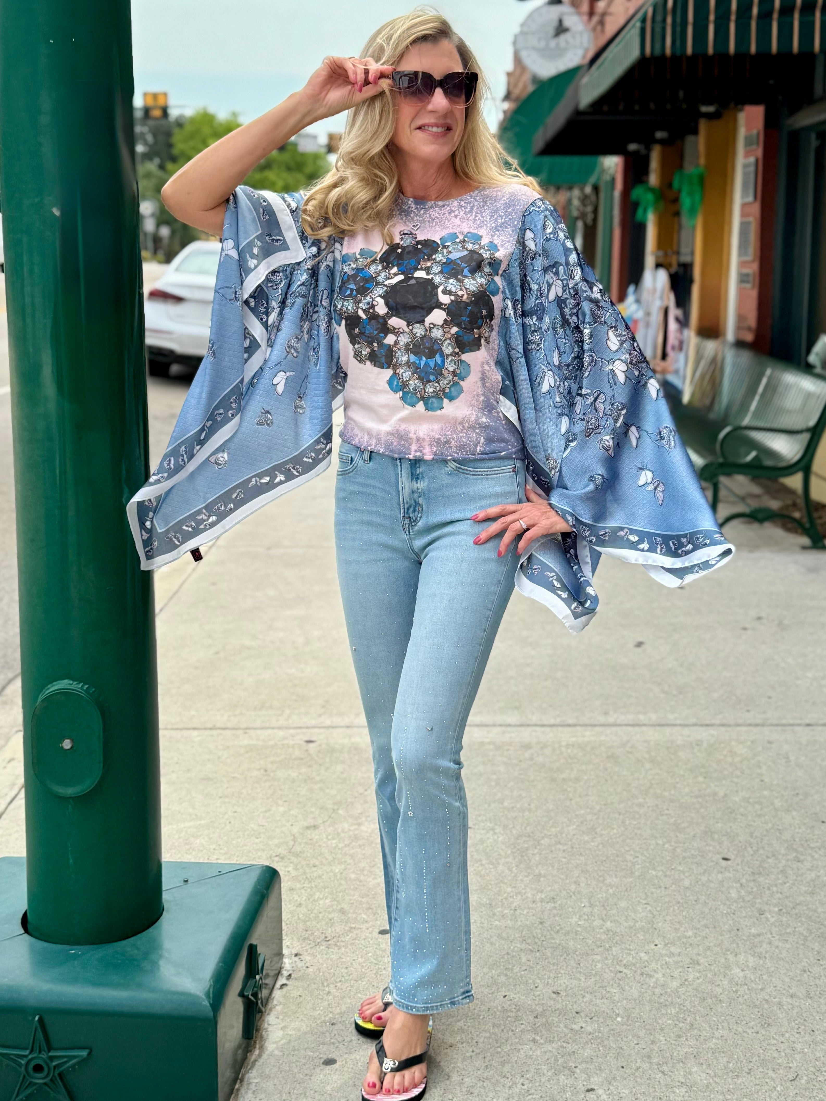 High Rise Bootcut Denim Jeans With Crystals at ooh la la! in Grapevine TX 76051