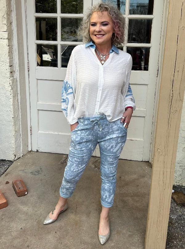 Made in Italy Tie Dye Jegging - Blue - at ooh la la! in Grapevine TX 76051