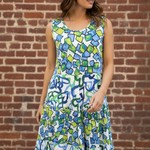 Dress Addict, Joy Layered Tank Dress, Green and Blue Hearts/Cubes Print, stylish dress, quality dress, women fashion at ooh la la! in Grapevine TX 76051