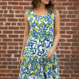 Dress Addict, Joy Layered Tank Dress, Green and Blue Hearts/Cubes Print, stylish dress, quality dress, women fashion at ooh la la! in Grapevine TX 76051