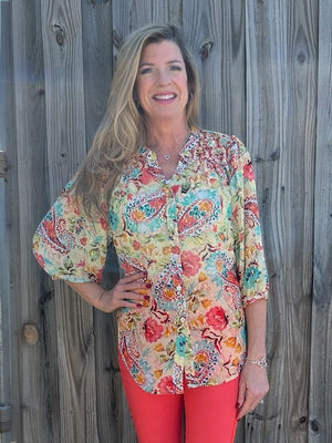 Olive Hill Paisley Notch Collar Blouse at ooh la la! in Grapevine TX 76051