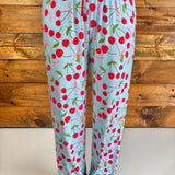 cherry pajamas, soft lounge pants, women's pajama bottoms, rayon spandex pjs, blue cherry print, drawstring sleepwear, gift for her, cute loungewear
at ooh la la in Grapevine TX 76051