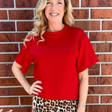 Soft Scuba Solid Crew Neck Tee In red at ooh la la! in Grapevine TX 76051