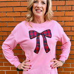 Simply Southern Plaid Bows Applique Sweatshirt in pink at ooh la la! in Grapevine TX 76051