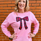 Simply Southern Plaid Bows Applique Sweatshirt in pink at ooh la la! in Grapevine TX 76051