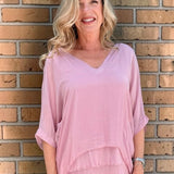 VNeck Silk Tunic with Ruffle Hem