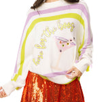 Queen of Sparkles Ivory, Green & Purple ‘Here for The Boos’ Striped Knit Sweater at ooh la la! in Grapevine TX 76051